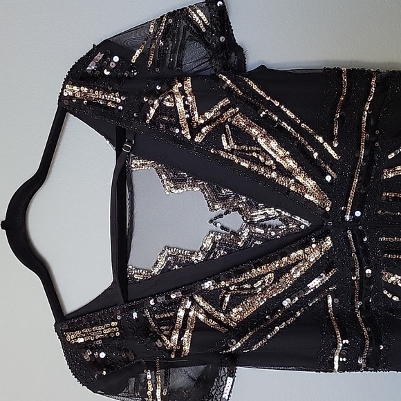 Vijiv NWT black and gold beaded and sequin dress size large - Picture 7 of 10